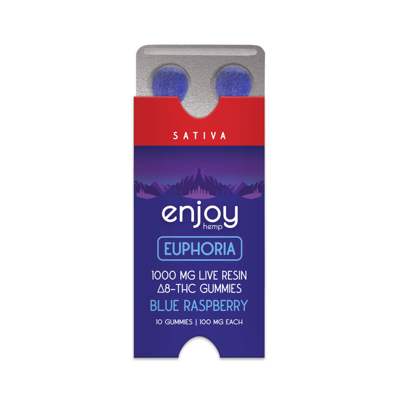 Enjoy Hemp Live Resin Euphoria Delta 8 THC 1000mg Gummies (Sativa-Infused Blue Raspberry) - (100 mg Each | 10 Gummies)