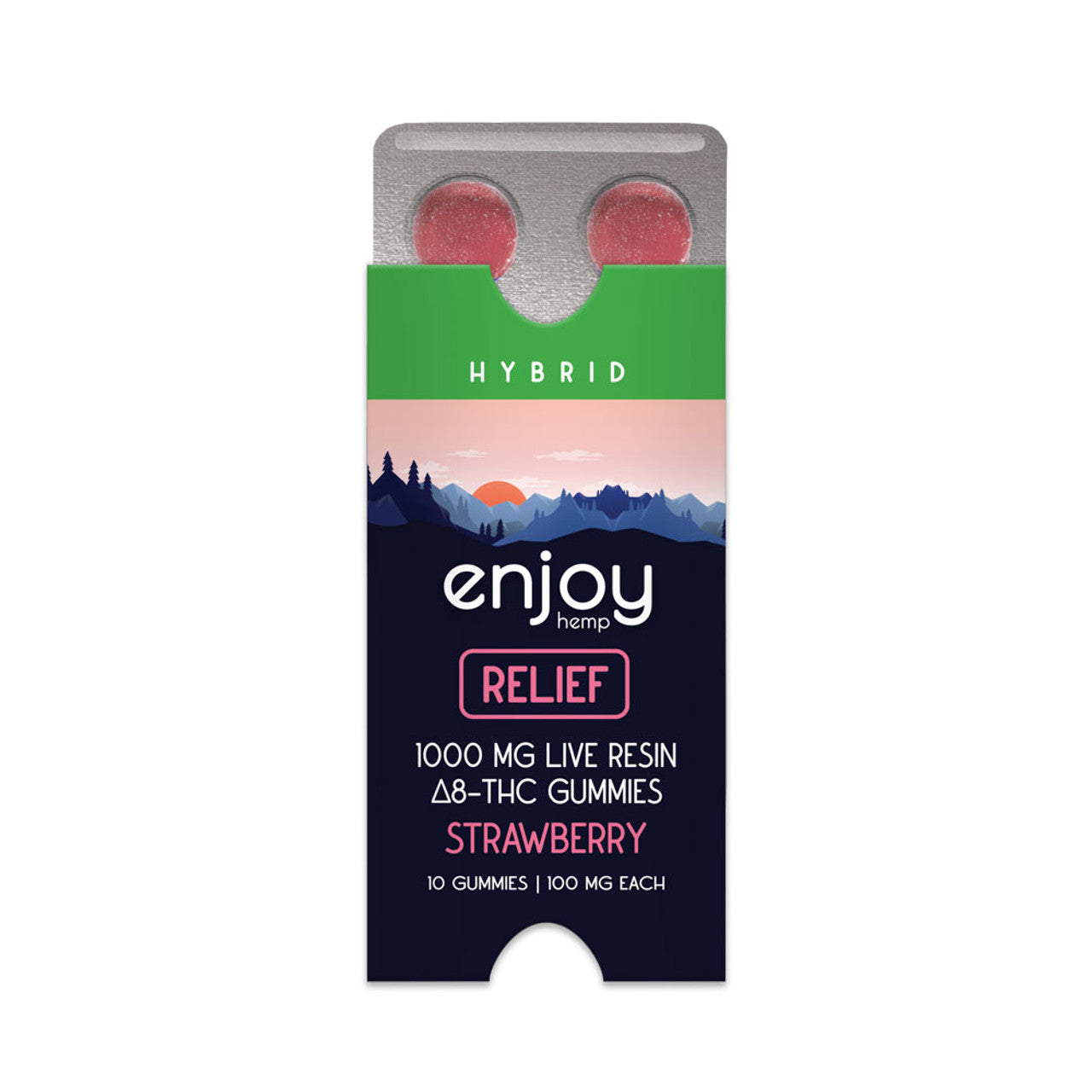 Enjoy Hemp Live Resin Relief Delta 8 THC 1000mg Gummies (Hybrid-Infused Strawberry) - (100 mg Each | 10 Gummies)