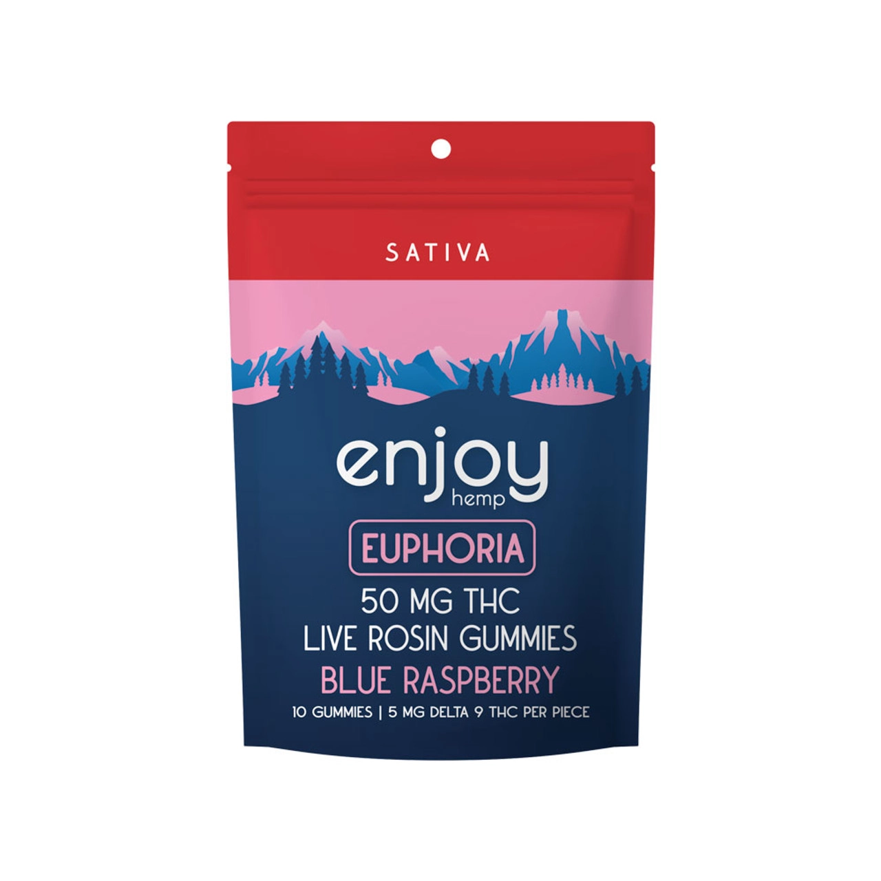 Enjoy Hemp Live Rosin Microdose Delta 9 THC 50mg Gummies for Euphoria (Sativa-Infused Blue Raspberry) - 5 mg each | 10 gummies