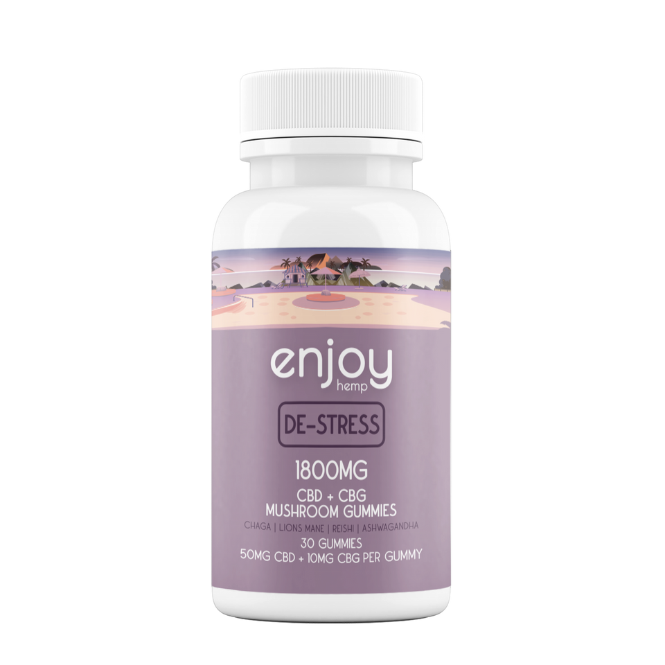 Enjoy Hemp CBD+Mushroom Gummies For De-Stress - Full Spectrum CBD + CBG + Mushrooms + Ashwagandha