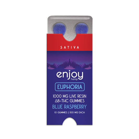 Enjoy Hemp Live Resin Euphoria Delta 8 THC 1000mg Gummies (Sativa-Infused Blue Raspberry) - (100 mg Each | 10 Gummies)