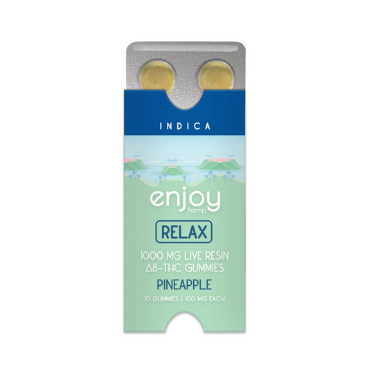 Enjoy Hemp Live Resin Relaxation Delta 8 THC 1000mg Gummies (Indica-Infused Pineapple) - (100 mg Each | 10 Gummies)
