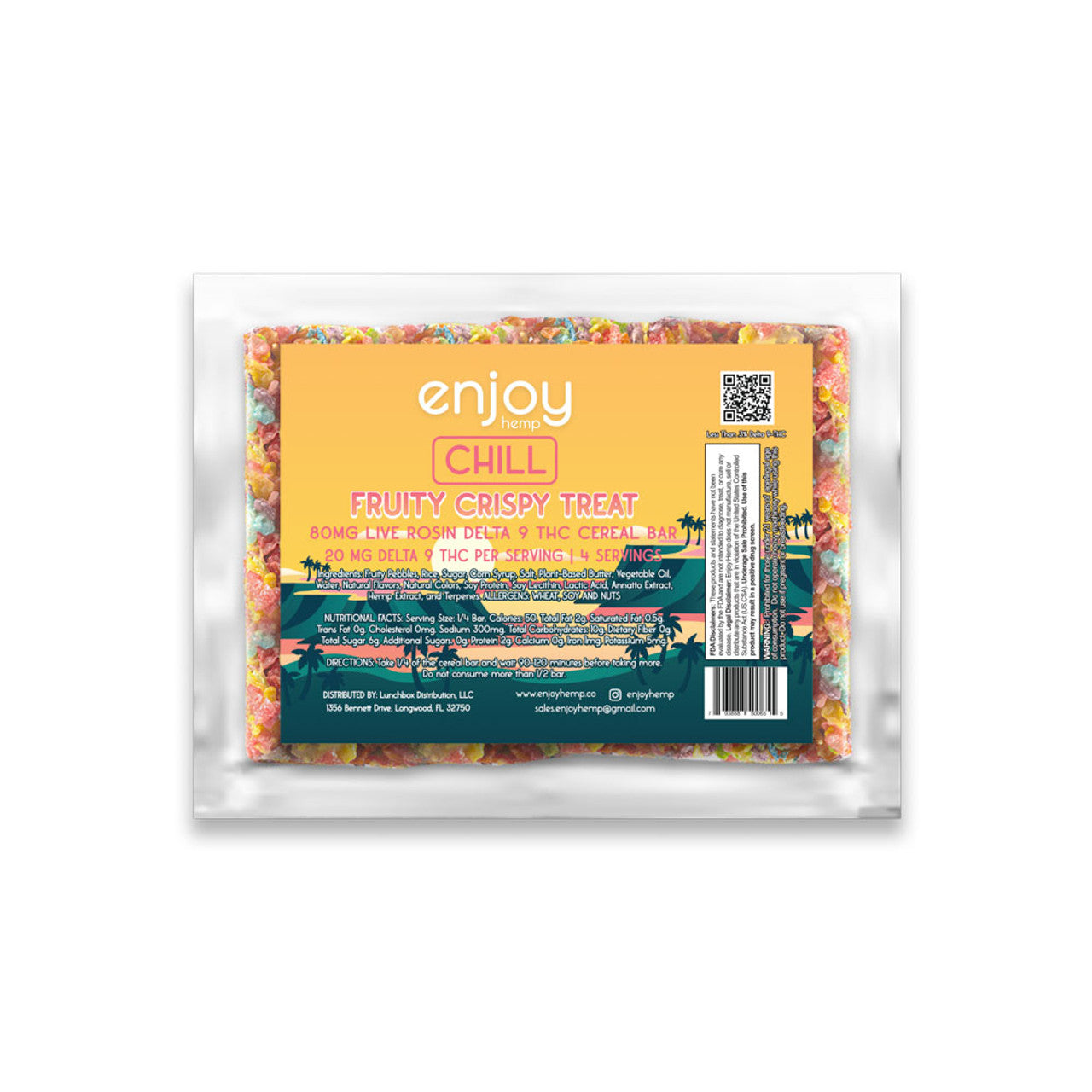 Enjoy Hemp 80 mg Live Rosin Delta 9 THC Fruity Cereal Bar - Chill (Indica)