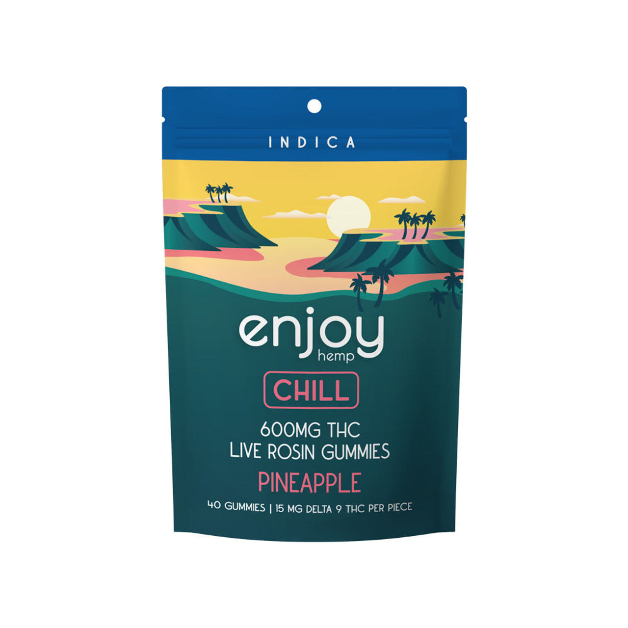 Enjoy Hemp Live Rosin Chill Delta 9 THC 600mg Gummies (Indica-Infused Pineapple) - 15 mg each | 40 gummies