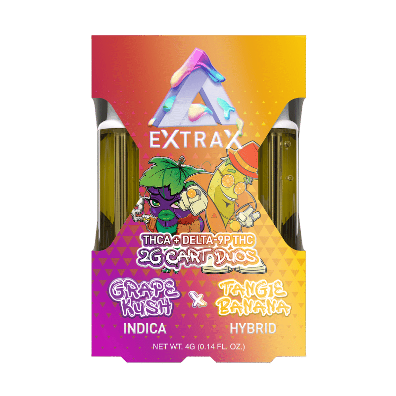 Delta Extrax Grape Kush X Tangie Banana THCA + Delta 9P THC Cartridge 2G – Duo